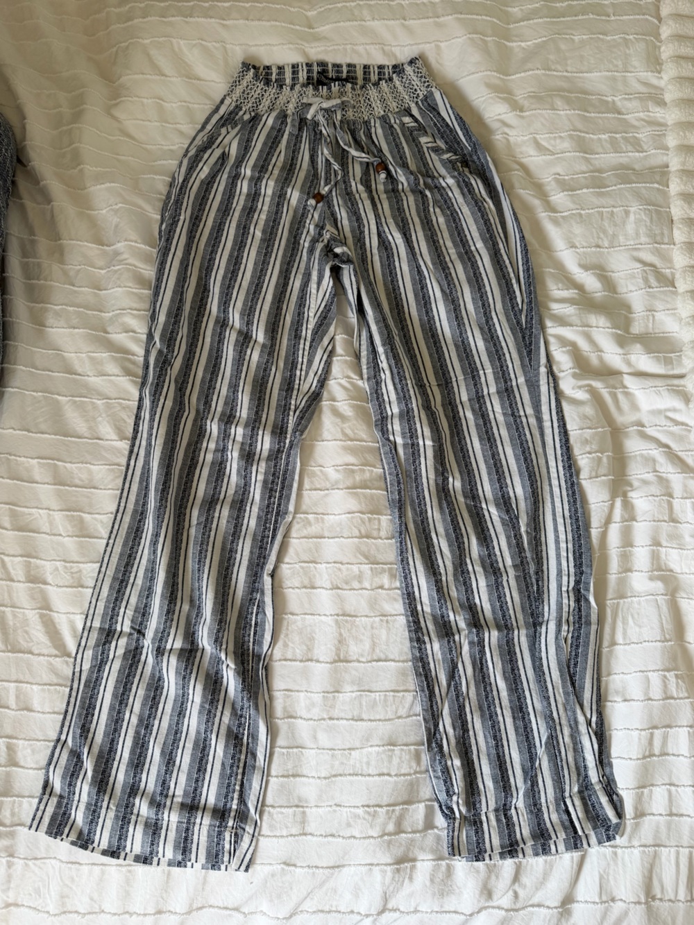 Striped Wide-Leg Linen-Blend Pants in Navy and White